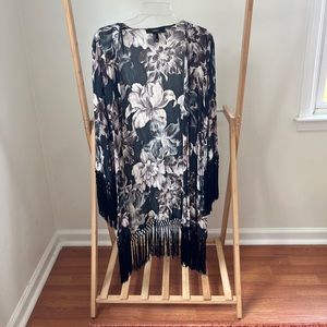 Forever 21 Floral Cardigan with Black Tassles